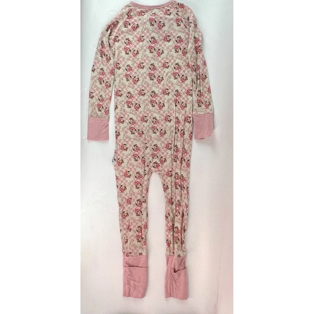 Dream Big Little Co Pink Santa Checkered Bamboo Kitsch Pajamas 3T Vintage Toile